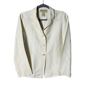 Vintage Jones New York Country Linen Silk Button‎ Blouse Size 10P Quiet Luxury